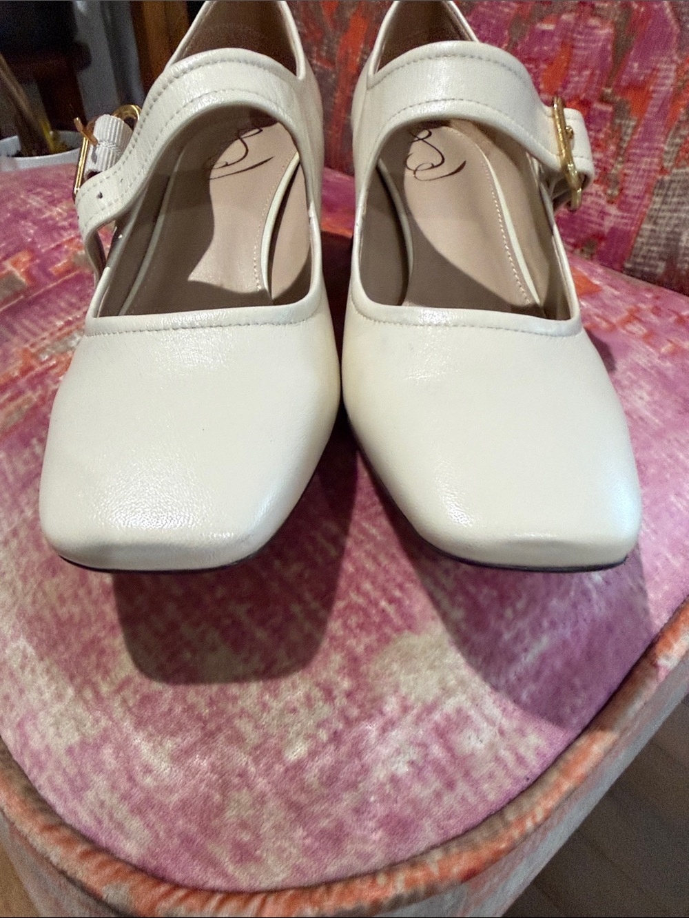 Sam Edelman Cream Mary Jane Pumps with Gold Buckle - Picture 2 of 8